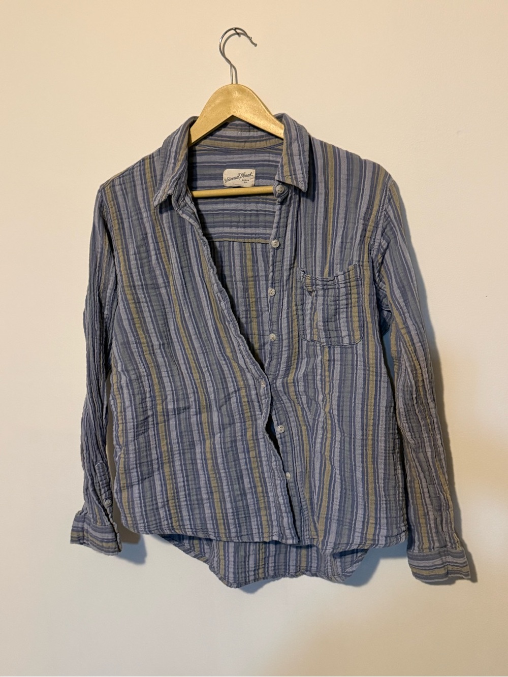 Universal Thread Striped Blue, Gray and Cream Button-Up Shirt